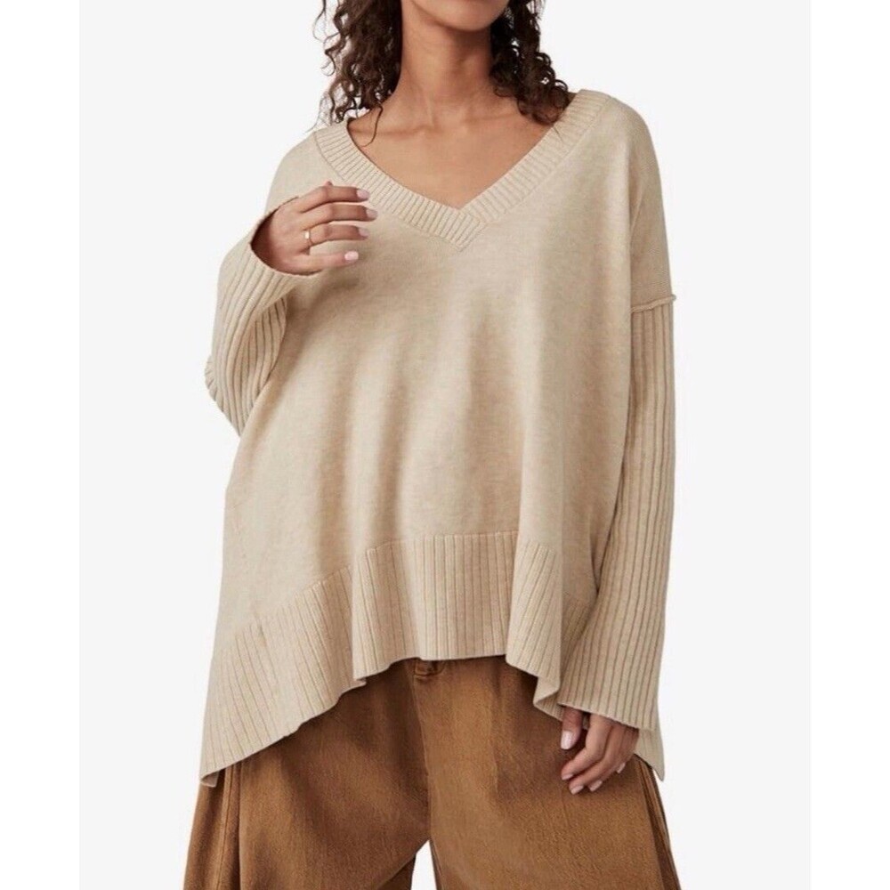 Free People Cream Tunic Sweater Size XS Oversized Orion A-Line